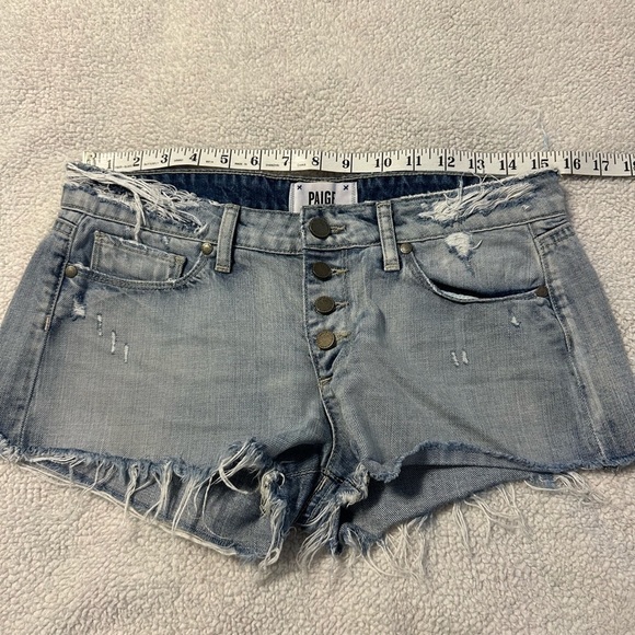 PAIGE Distressed Cut Off Jean Shorts Light Wash Button Fly - Picture 5 of 12